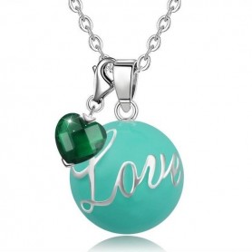 Collier bola de grossesse avec cœur émeraude et boule bleue love