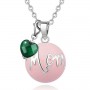 Collier bola de grossesse avec pendentif cœur vert et boule rose mom