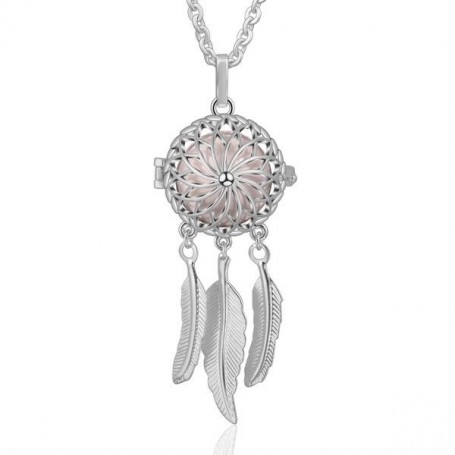 Collier bola de grossesse attrape-rêves fleur plumes et boule rose