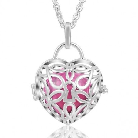 Collier bola de grossesse serrure coeur et boule rose