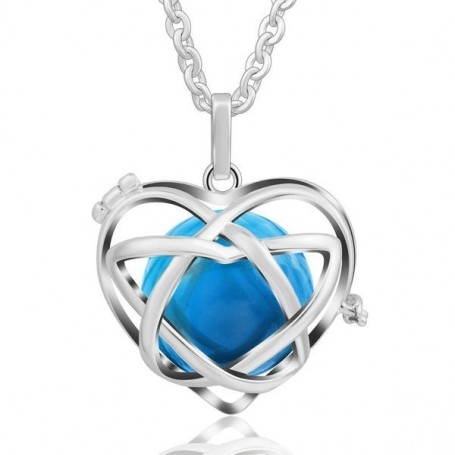 Collier bola de grossesse en forme de cœur boule bleue