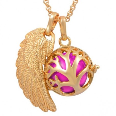 Collier bola de grossesse doré aile d’ange arbre généalogique boule rose