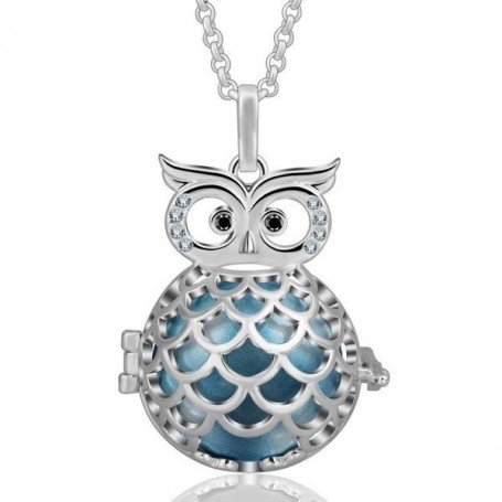 Collier bola de grossesse hibou et boule bleue