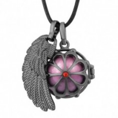 Collier bola de grossesse anthracite fleur et aile d’ange boule rose