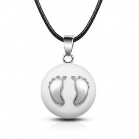 Collier bola de grossesse boule blanche empreintes petits pieds