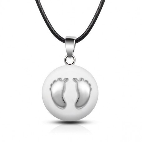 Collier bola de grossesse boule blanche empreintes petits pieds