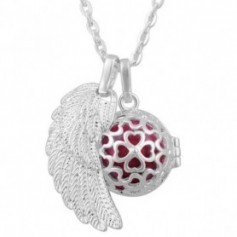 Collier bola de grossesse pendentif aile d’ange et trèfles boule rose