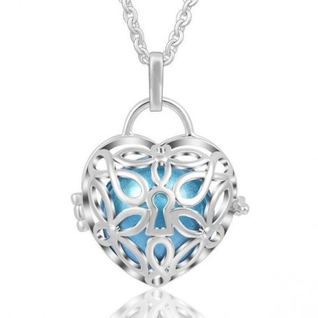 Collier bola de grossesse serrure coeur et boule bleue