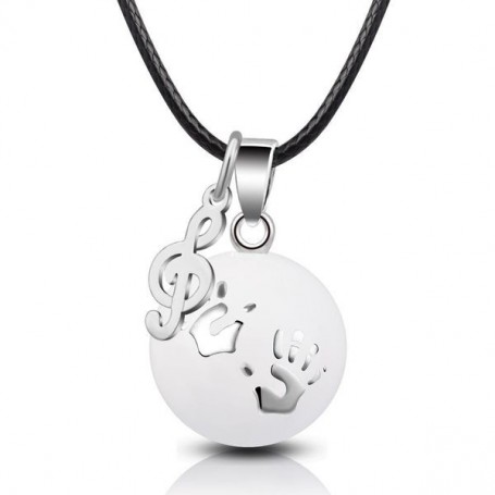 Collier Bola de grossesse double pendentif boule avec empreinte et clé de sol