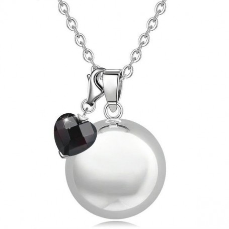 Collier bola de grossesse argenté double pendentif boule et cœur noir 