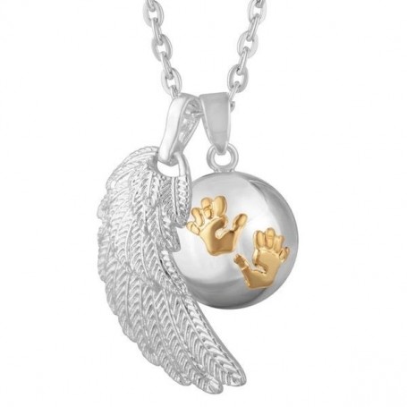 Collier bola de grossesse aile d’ange et boule avec empreinte de bébé