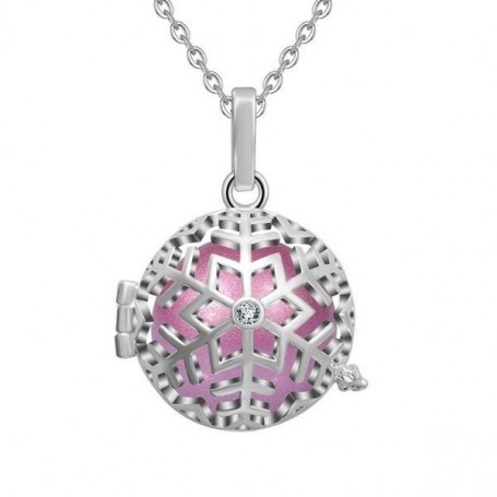 Collier bola de grossesse flocon de neige avec cristal boule rose