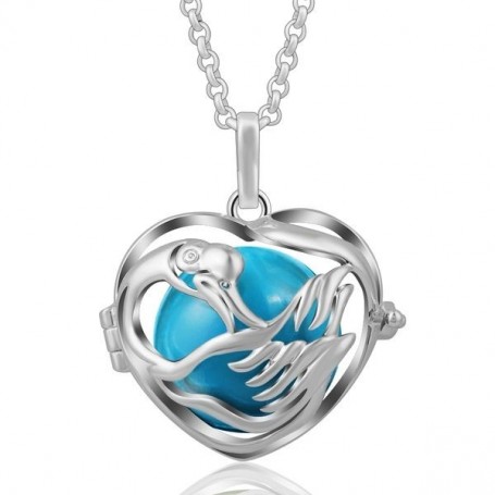 Collier bola de grossesse en forme de cygne avec boule bleue